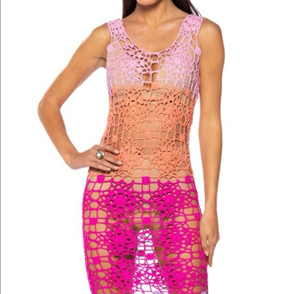 AKIRA ATHENA CROCHET MAXI DRESS | Pink, Orange & Purple Multicolor